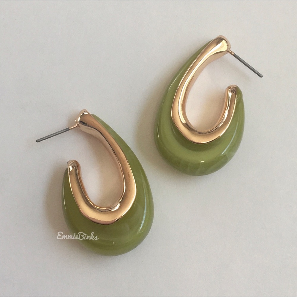 New Anthropologie Metal & Resin Tear Drop Hoop Earrings